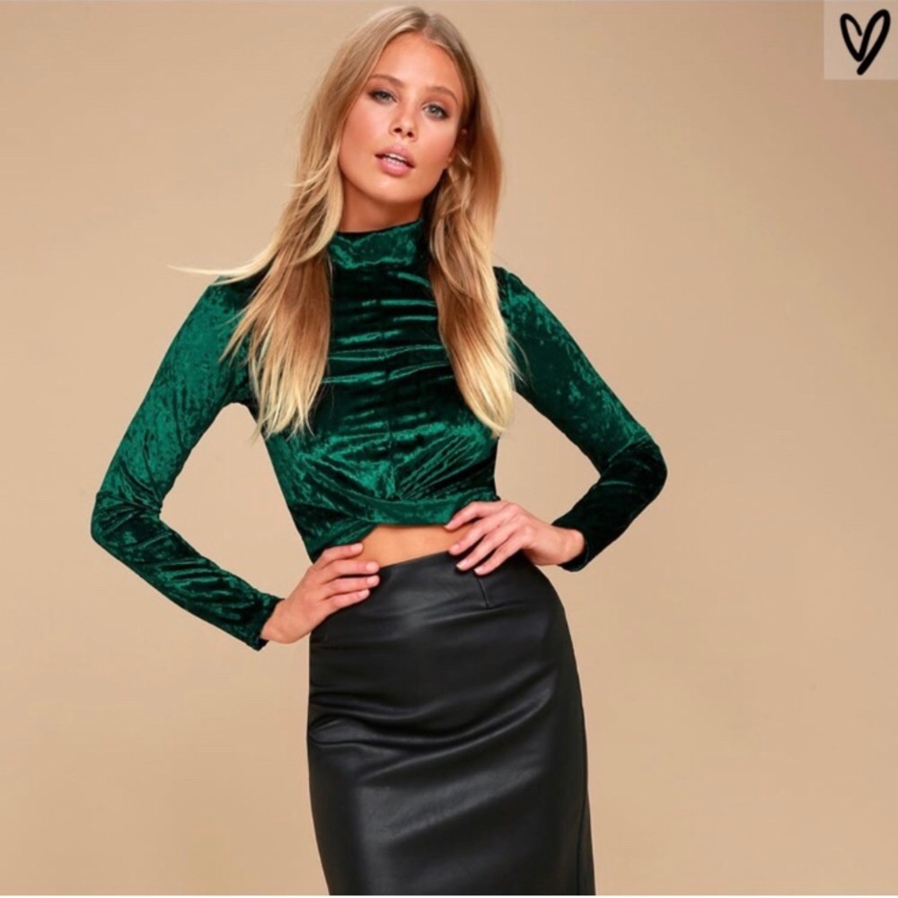 Lulus nice to meet you mock velvet crop top